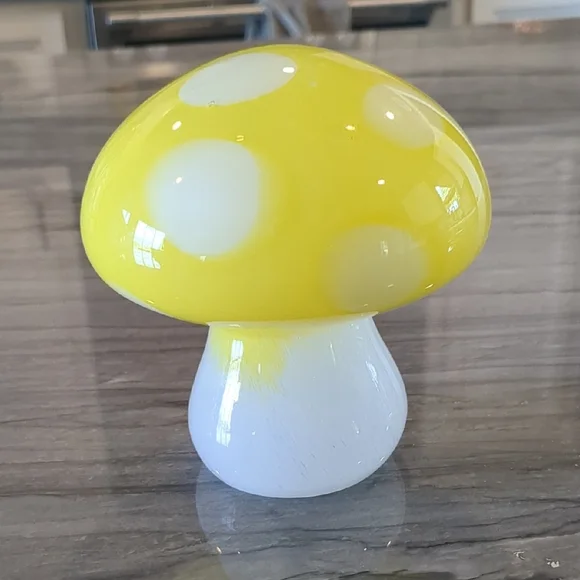 Yellow and White Glass Mushroom Decor - Picture 1 of 5